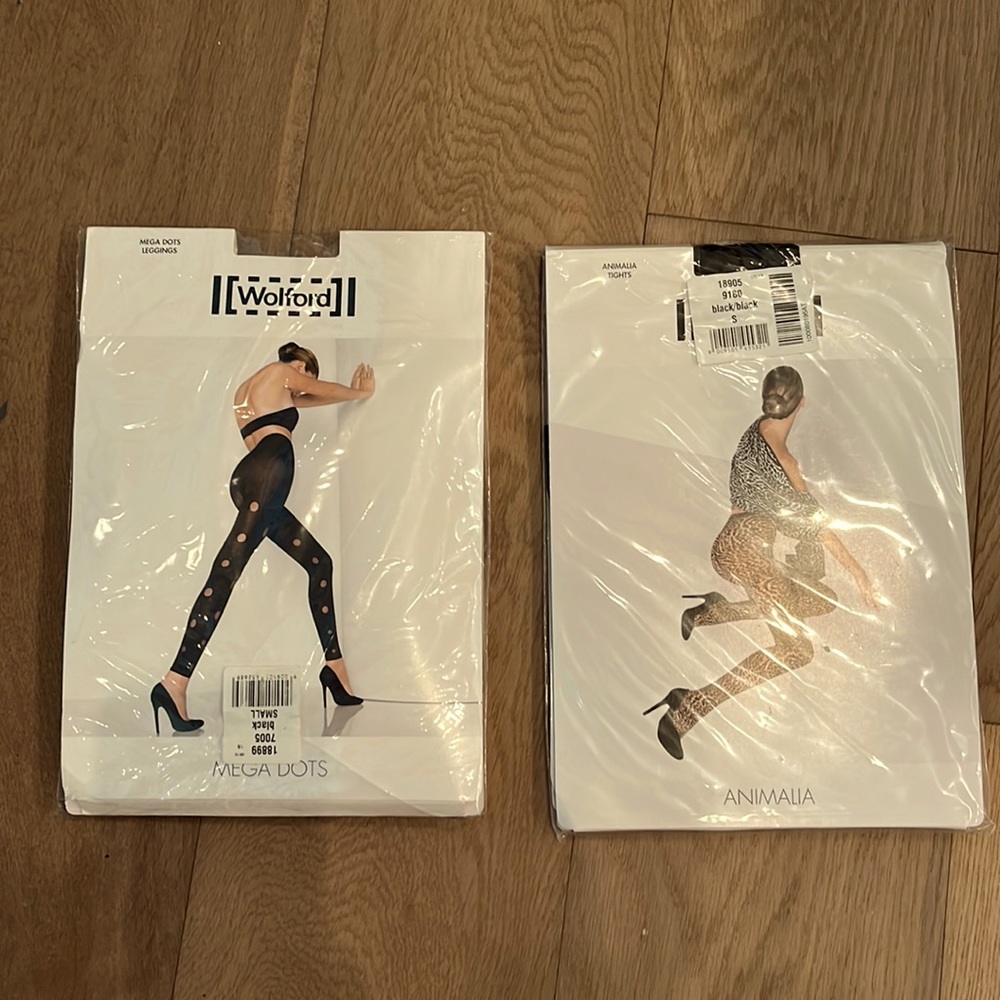 WOLFORD tights NWT original package. Set of 2: Mega dot and Anamalia. Size S